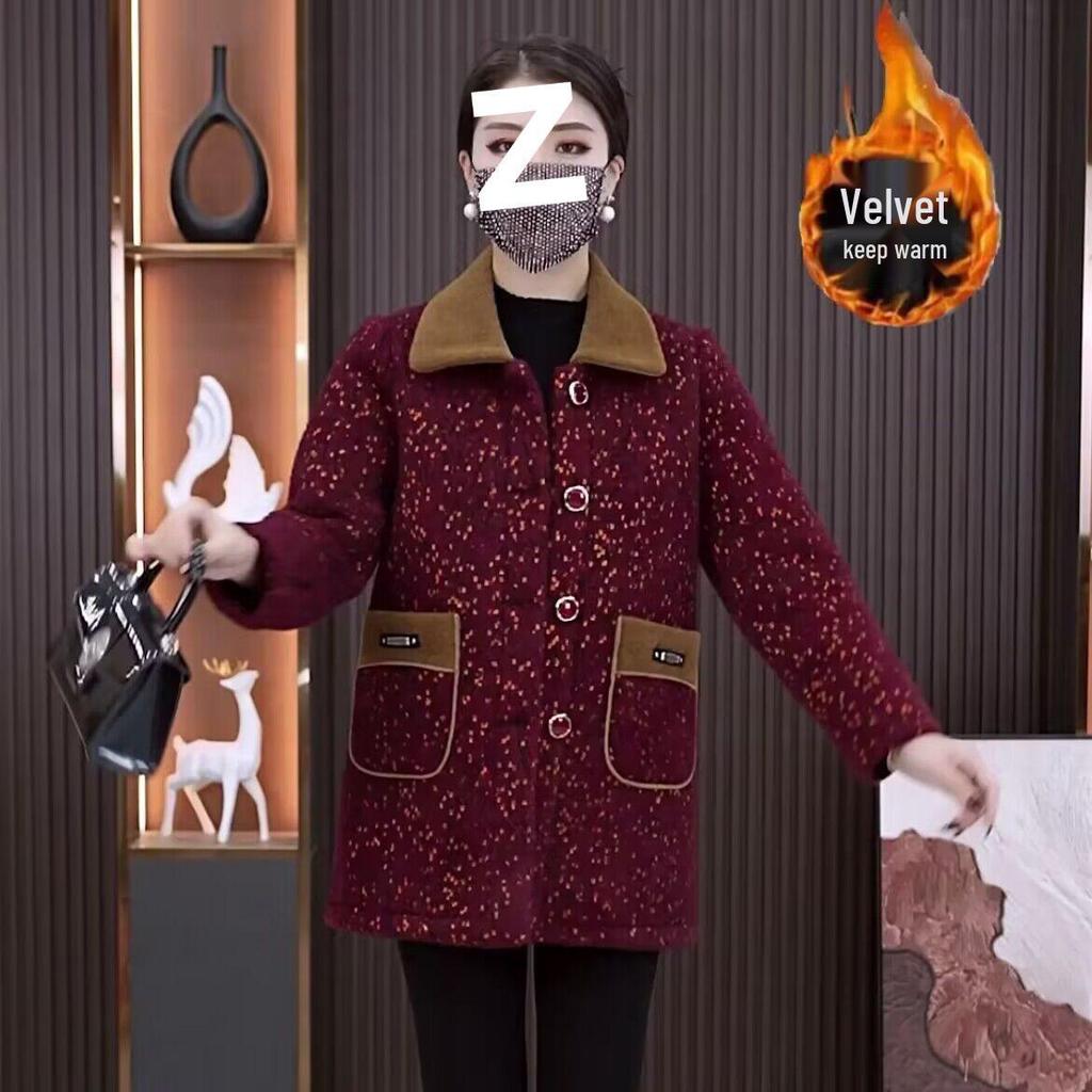Elegant Women's Velvet-Lined Mid-Length Coat for Autumn/Winter - Stylish, Slimming, High-End Design for Moms