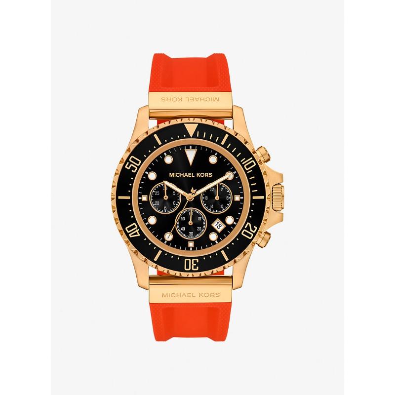 Michael Kors Oversized Everest Gold-Tone and Silicone Watch MKO1163 чёрный