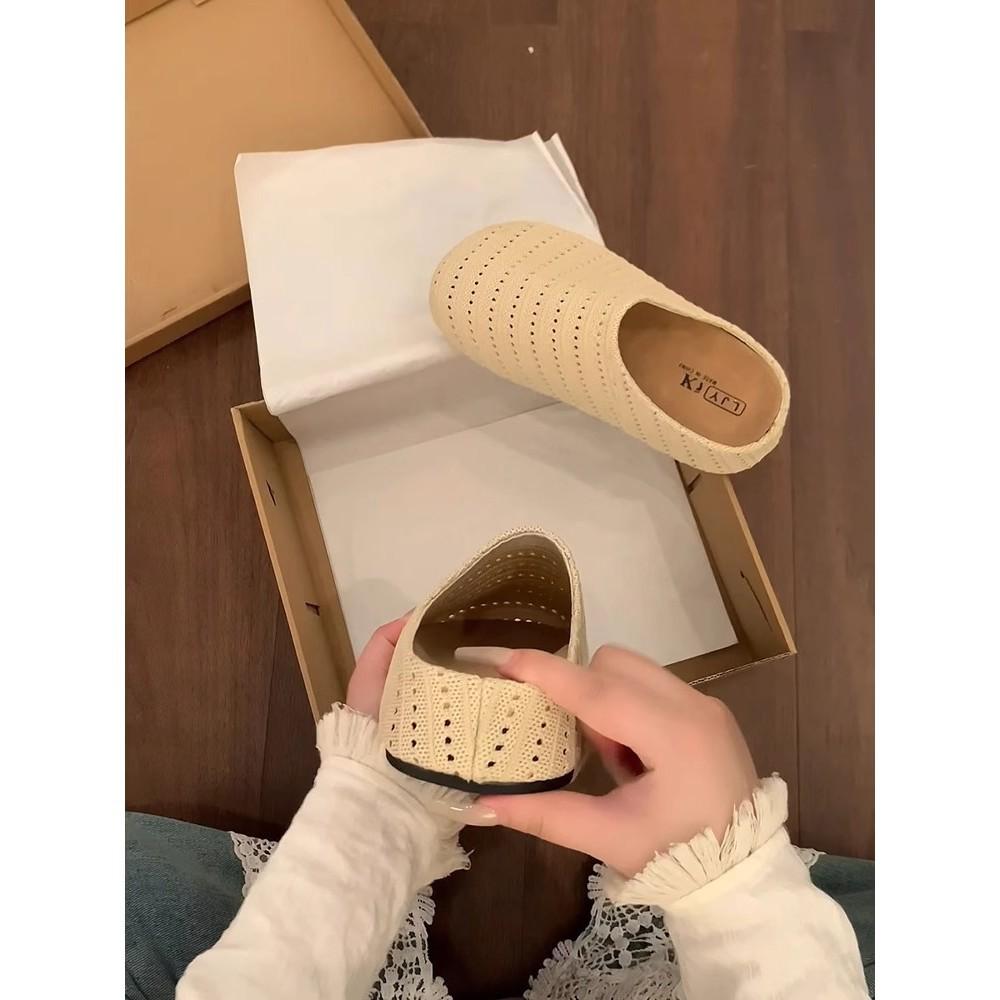 thick-soled inner height-increasing shoes, fisherman's bag head half slippers, women's summer wear new one-pedal sandals single shoes