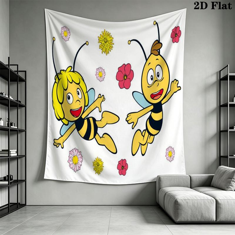 Bees and Maya Wall Tapestry Aesthetic Wall Hanging Printed Fabric Blanket Decorative Tapestries for Bedroom Living Room Home Decor