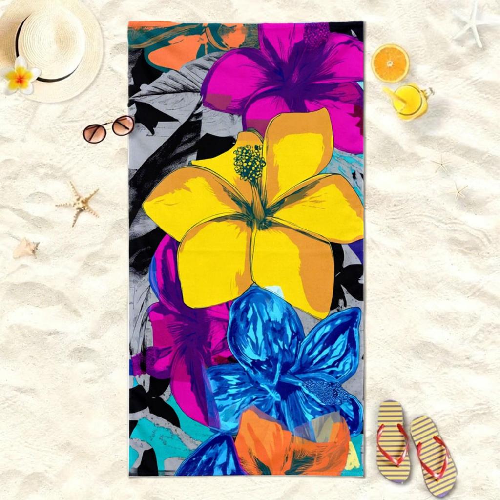 Vibrant Hibiscus Beach Towel Quick Dry Microfiber Sand Free Absorbent Lightweight for Summer Pool Travel Vacation Beach Party