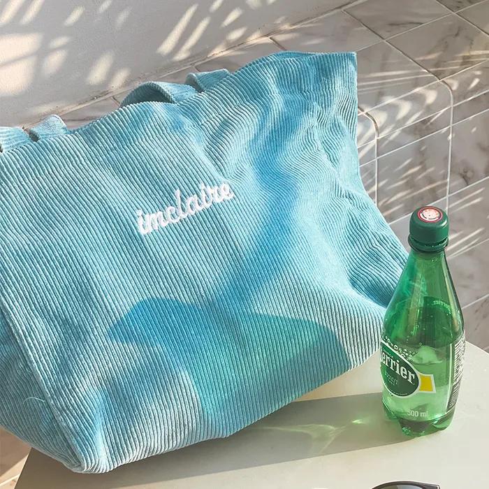 Blue Corduroy Shoulder Beach Bag