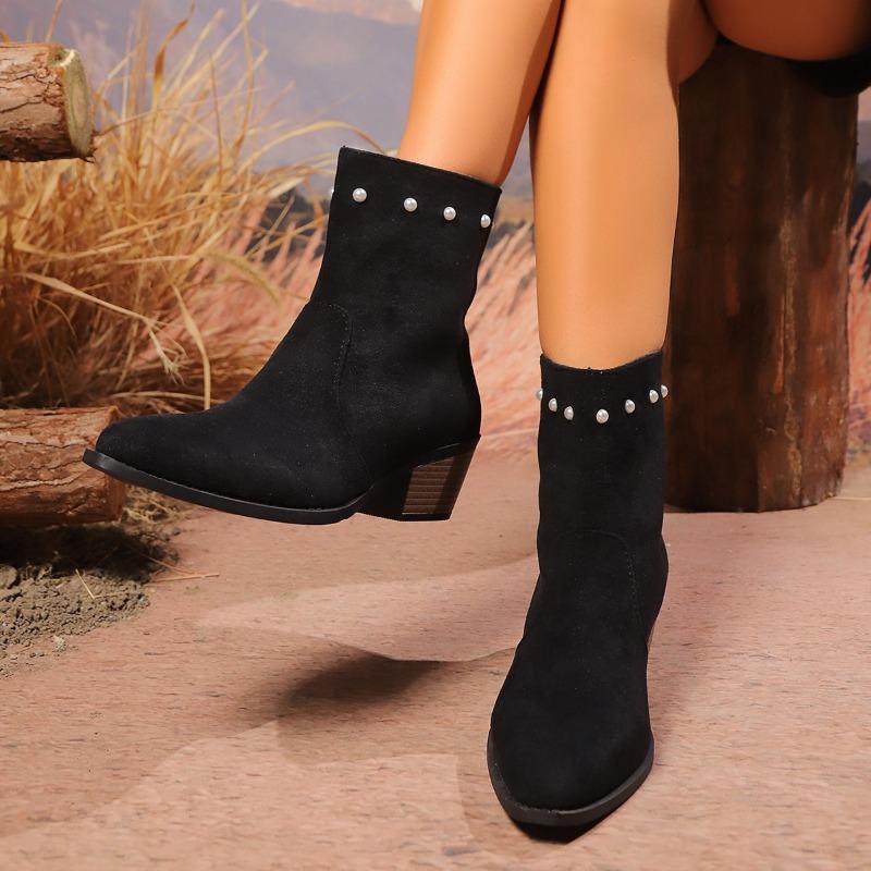 Autumn rivet one-pedal short boots women's large size thick heel pointed head low heel fashion boots wish