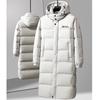 Men's Trendy Hooded Mid-Length White Duck Down Jacket - Warm Winter Outerwear for Couples.