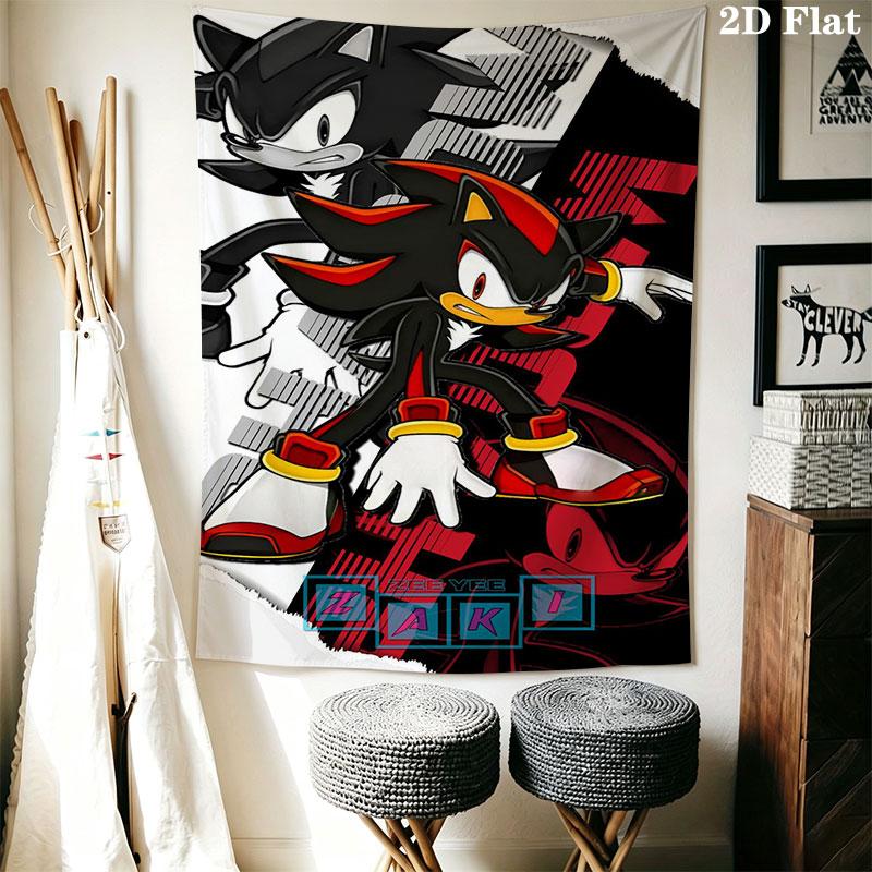 Hedgehog Sonic Green Wall Hanging Printed Fabric Blanket Decorative Tapestries for Bedroom Living Room Home Decor