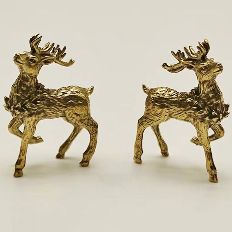 Vintage Animal Brass Deer Ornament Statue Miniature Figurines Home Office Tabletop Decoration Accessories