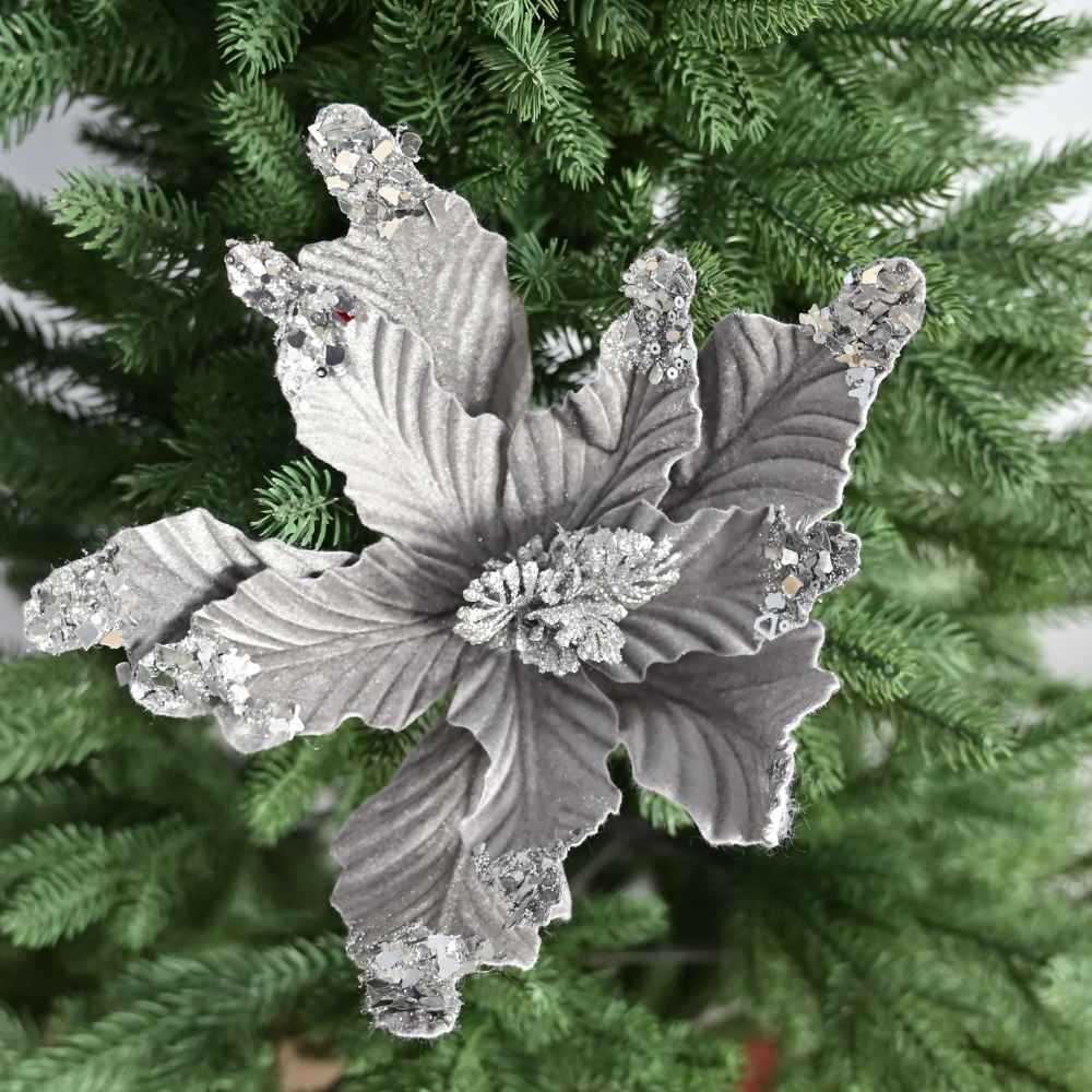 Simulation Christmas Flower 35cm Flannel Sequins Christmas Flower Christmas Tree Ornament Home Christmas Ornament