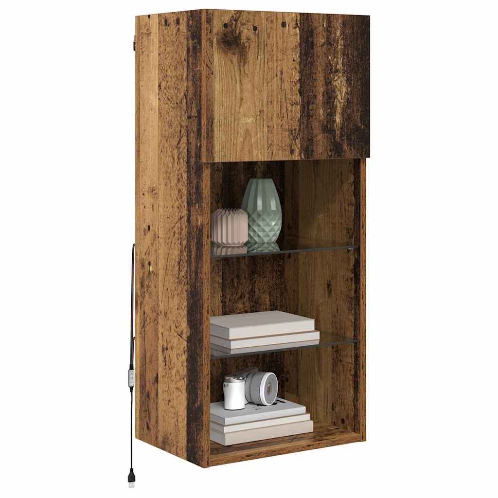 Wall Mounted TV Cabinet with LED Lighting Reclaimed Wood Finish 40.5 x 30 x 90 cm