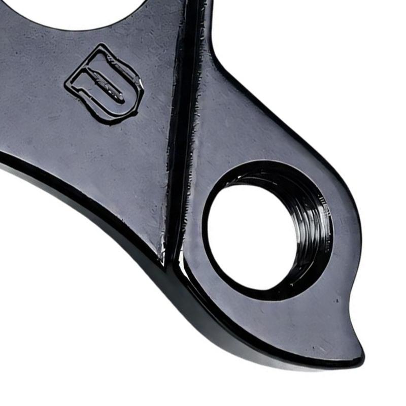 Machined Aluminum Rear Shifting Hanger, Part 10240 H695 with Frame Opening, Bushing Connection, Screw Mounting Point, and Included Screw