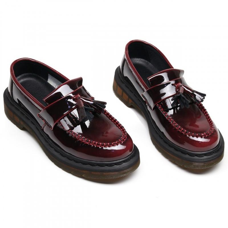 Women's leather low-top color-changing red small leather shoes Women's fashion student round head break