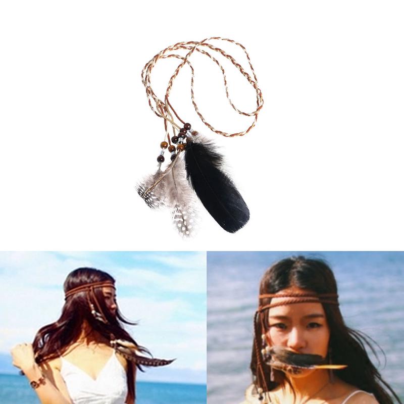 Boho Indian Feather Headband Headdress Tribal Hair Rope Headpieces Hippie Party Boho Indian Feather Headband Headdress Tribal Hair Rope Headpieces Hippie Party