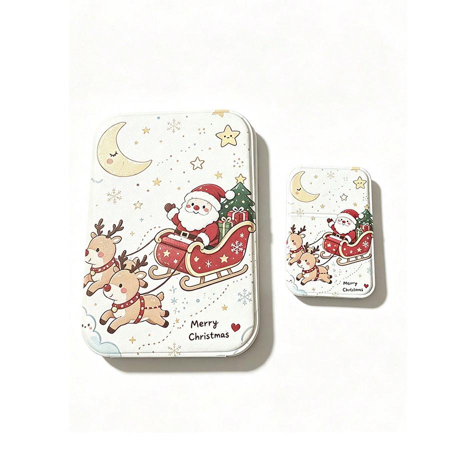 Portable Christmas Carriage Vanity Mirror with Santa Claus Design