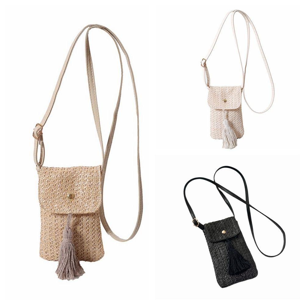 Weaving Straw Woven Handbag Long Tassel Korean Style Crossbody Bucket Bag Niche Design Solid Color Woven Beach Bag Summer