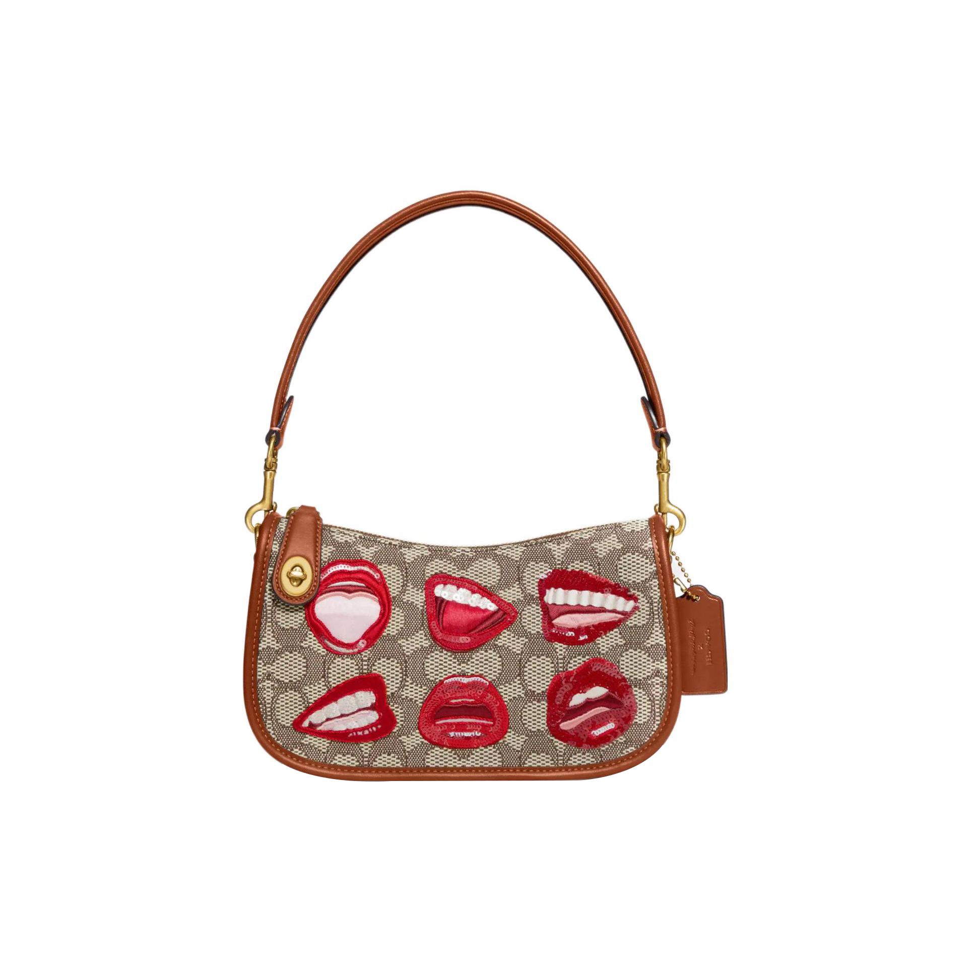 Coach X Tom Wesselmann Collaboration Swinger 23 Lip Print Rotary Buckle Jacquard Leather Mahjong Bag Women Shoulder Bag Brown CA121-B4TA7 Basic Set BagDust Bag 26060₽