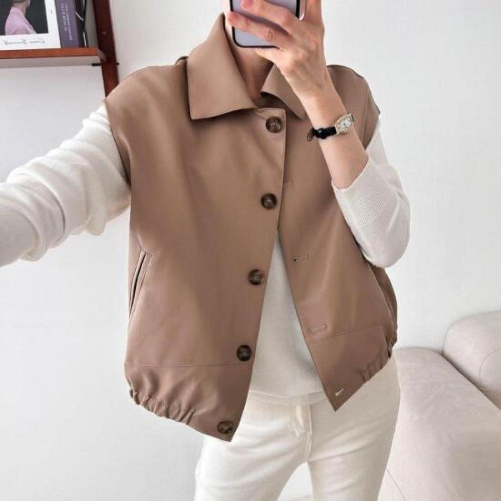 New Arrivals Open Run Leather Vest Fake Leather Missy Look Waist Shirring Drop