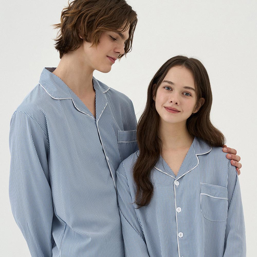 Silk Fit Long Sleeve Collar Couple Pajama Set Homewear
