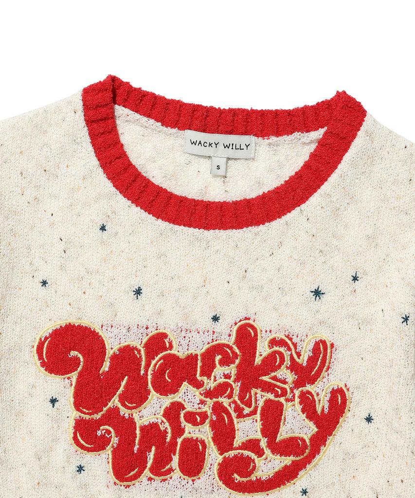 WACKY WILLY Women'S Typographic Short Sleeve Knit Cream