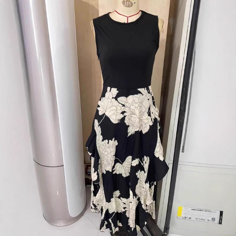 Women's Fashionable and Elegant Sleeveless Dress with Patchwork