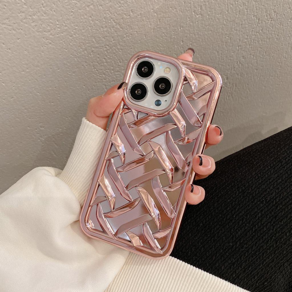 Niche Knitted Pattern Suitable for Apple 14 New Mobile Phone Case Electroplated IPhone13proMax Anti Fall Protection Case 12
