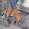 Fashion Spring Autumn Vintage Plaid Pumps Women Plus Size 36-43 Pointed Toe High Heel Shoes Woman Shallow Slip On Pumps with Heels Lady