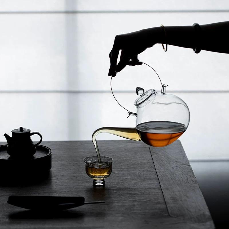1000ml Lifting Beam High Borosilicate Glass Teapot Traditional Kung Fu Brewing Puer Green Tea Pot Tea Maker Kettle