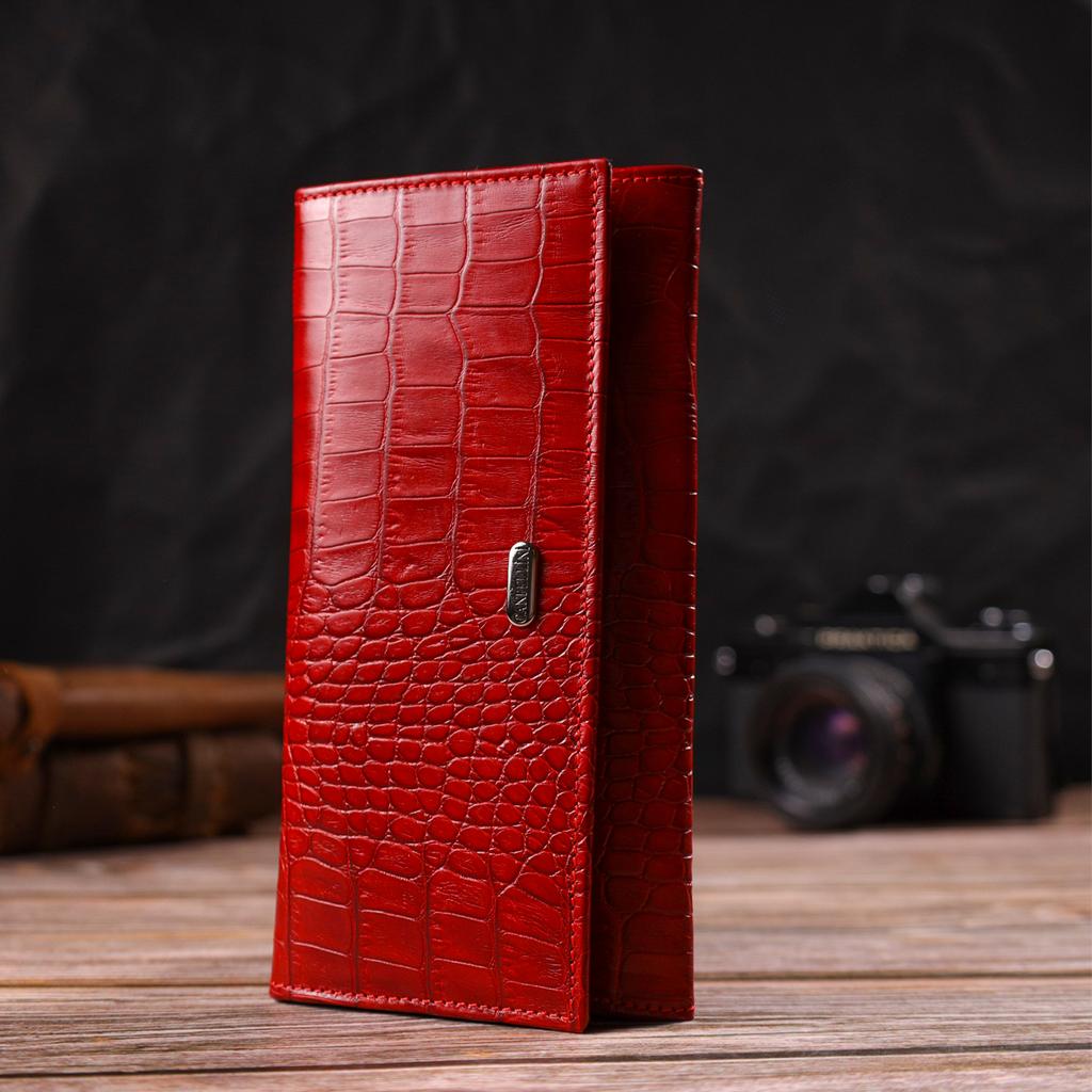 Original Women's Wallet Made of Genuine Textured Leather with Crocodile Embossing CANPELLINI 21827 Red