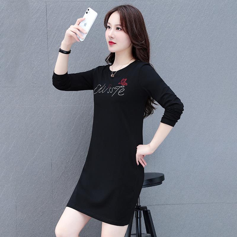 

Черное модное платье-рубашка с высокой талией - сексуальная юбка средней длины для весны и осени 2XL fits 125-140 pounds