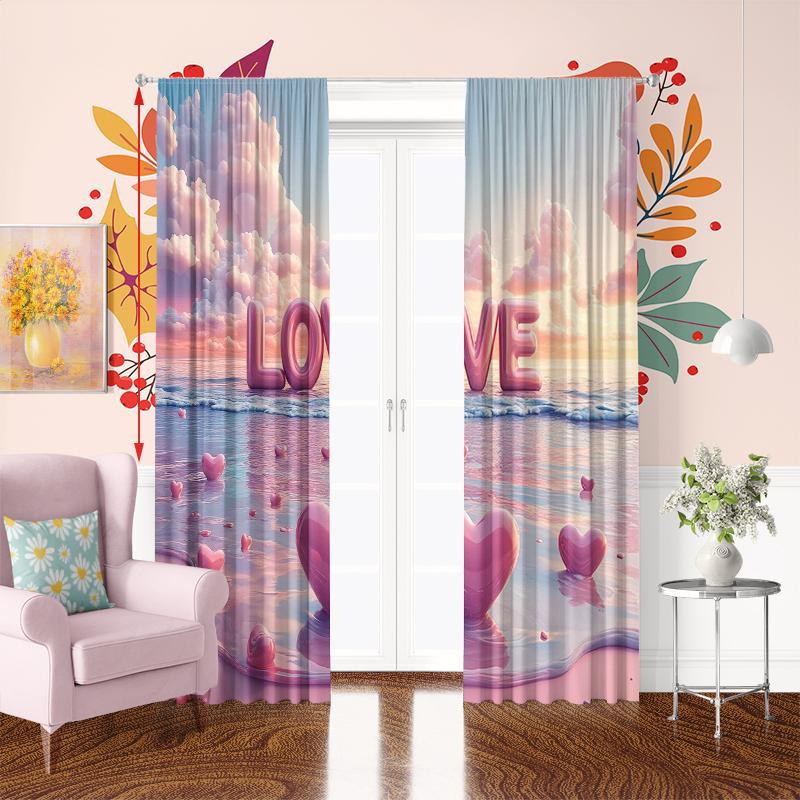 Valentine's Day Rekindles the Warmth of Love -2 Pieces - Printed Curtains, 100% Polyester, Perfect for Home Decor