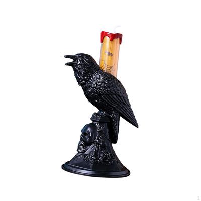 Halloween Candle Light Flameless LED Candles Bright Ornament Raven Statue Gothic Crow Desk Lamp for