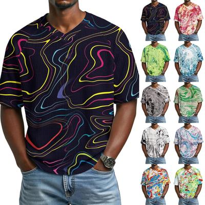 Men’s Short Sleeve V Neck T Shirt Abstract Print Casual Loose Fit Lightweight Soft Fabric Top for Everyday Wear