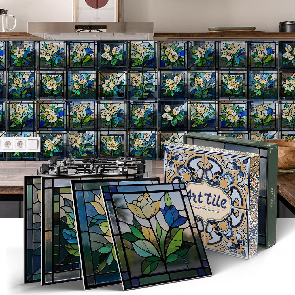 PET Foam Thickened Self-adhesive Wall Sticker, Waterproof and Anti-fouling European Mandala Wallpaper Tile Sticker for Kitchen and Bedroom