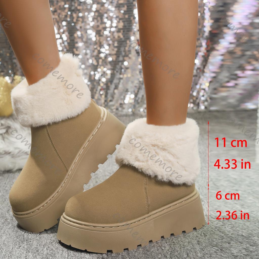 Fashion Comemore Winter Cotton Boots Women's Fashion Round Toe Suede Platform Back Zip Ankle Boots for Women Casual Fur Short Botines