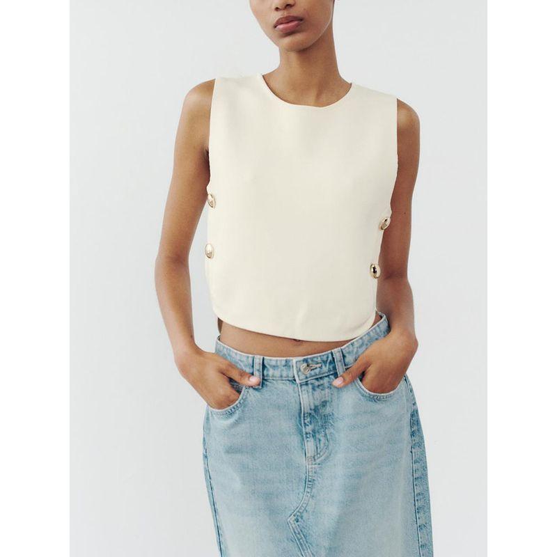 Za2024 Autumn New Women's Clothing Casual Easiest for Match Round Neck Side Button Knitting Vest 9598133 712