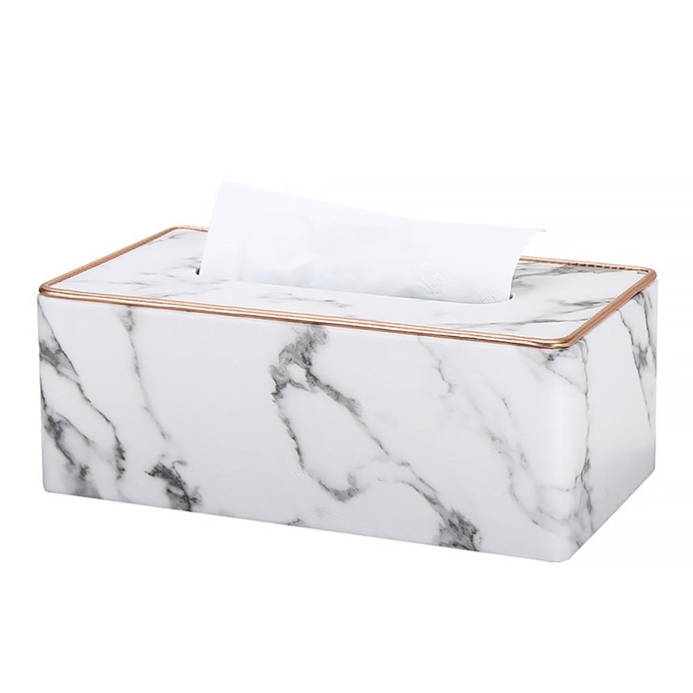 25*13.5*9.5cm Weiße Marmorstruktur Leder Taschentuchbox Schlafzimmer Schminktisch Anordnung