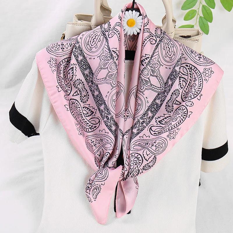70cm Bandana Head Scarf For Women Fashion Paisley Print Handkerchief Silk Satin Hijab Scarfs Female Square Neck Scarves Dropship