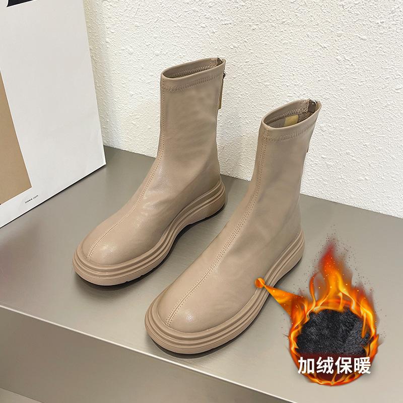 2025 Spring and Autumn New Platform Boots Women's Martin Boots White Single Boots Skinny Boots Women's Chelsea Boots Women's Short Boots