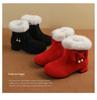 New Red and Black Girls' Cotton Princess Ankle Boots - Low Heel, Autumn/Winter