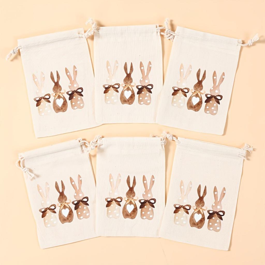 6-teiliger Osterhase Kordelzugbeutel, Geschenkbeutel aus Baumwolle und Leinen
