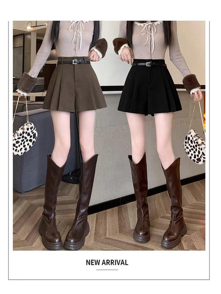 Woolen High-Waisted Wide-Leg Women's Shorts - A-Line Autumn/Winter 2026 Casual Bootcut