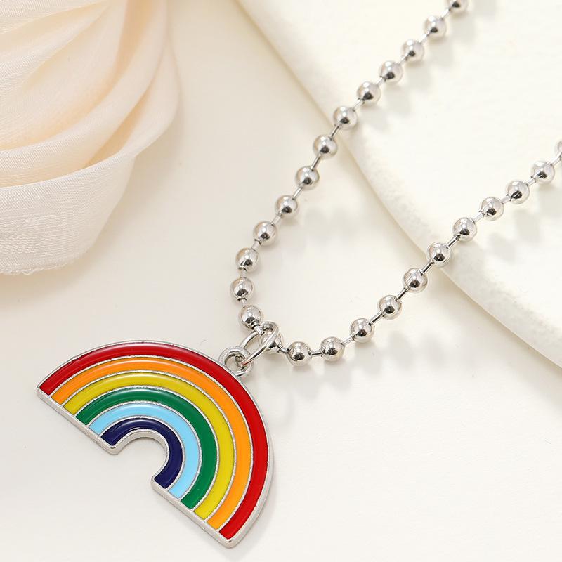 Harajuku Rainbow Heart Enamel Pendant Necklace