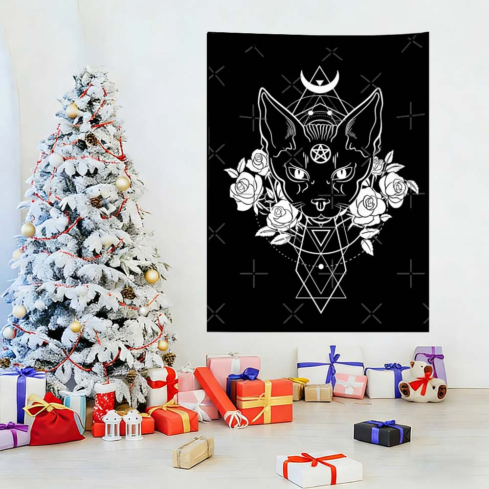 Scandinavian Ins Style Gothic Tapestry Flat Print Bohemian Wall Hanging Nordic Gothic Art Decor for Living Room Bedroom