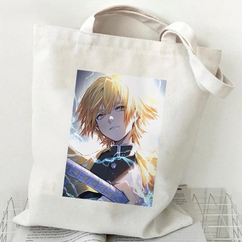 Japan Cartoon Comics Zenitsu Agatsuma Bedruckte Canvas-Tasche Große Kapazität Pendler-Tragetasche Lässige Umhängetasche für Damen 7563