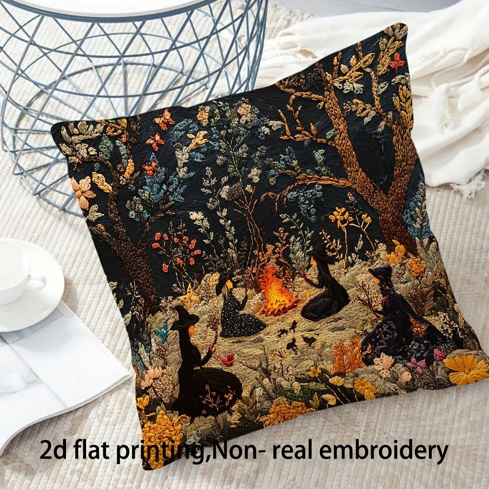 Panika Chen Unisex Witchy Forest Scene 2D Flat Printed Pillowcase: Add Magical Charm To Your Space! Sofa Cushion Cover,Home Decoration, 2D Printing