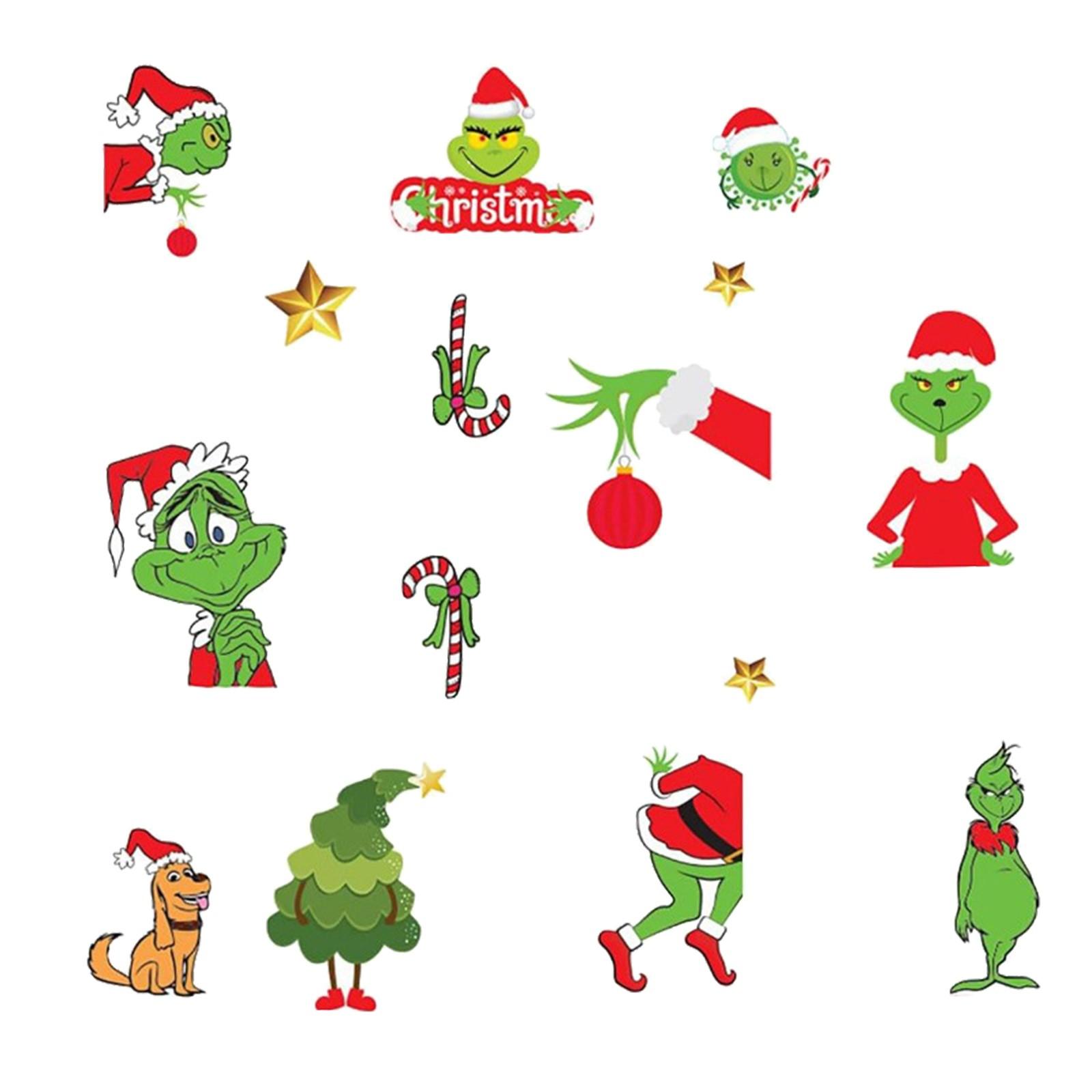 Static Cling Window Decals Winter Holiday Decorations Christmas Snowflake Grinch Themed Window Stickers Reusable Static Cling Film for Glass Surfaces зелёный
