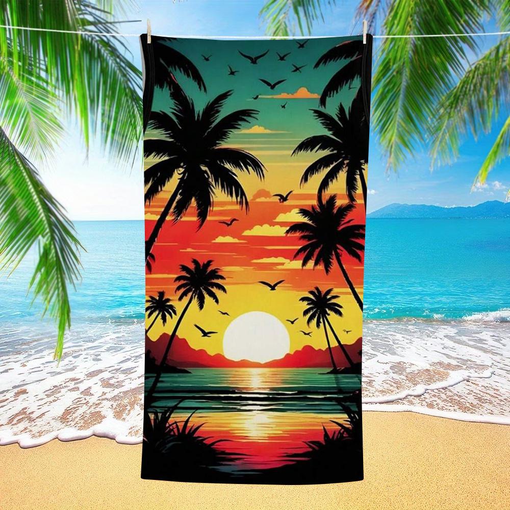 Tropical Coconut Tree Sunset Beach Towel Quick Dry Sand Resistant Bath Towel for Travel Pool Camping Daily Use