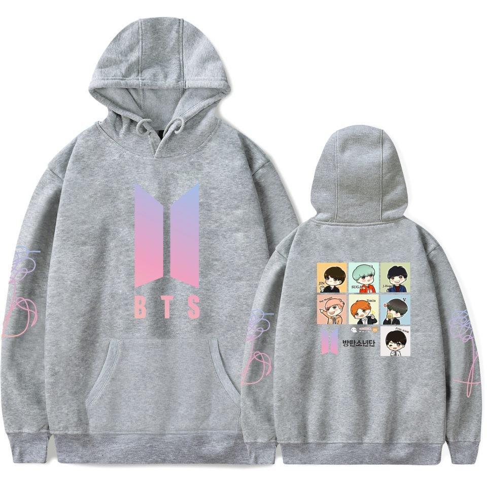 Bts Huvtröja Med Broderad Grafik Bomullsfleece För Ungdomar Vardagskläder