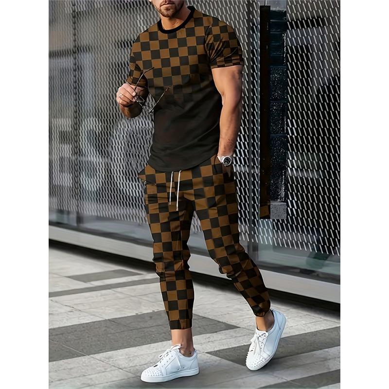 Simple Crown Casual Men's Thin Short-sleeved And Long Pants, Urban Street Casual Men's 2pieces Thin Long Pants Set