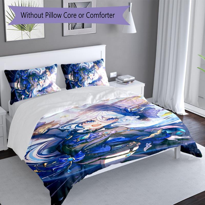 3pcs Genshin Impact Furina1 Pattern Bedding Set Duvet Cover Set Includes Duvet Cover &pillowcases, Perfect All Season Bedroom Decoration & Gift