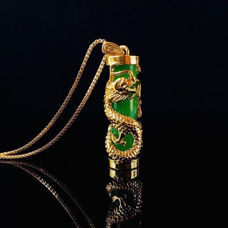 Jade Dragon Pillar Pendant for Men's Necklace, Wealth Transfer, Golden Dragon Pendant