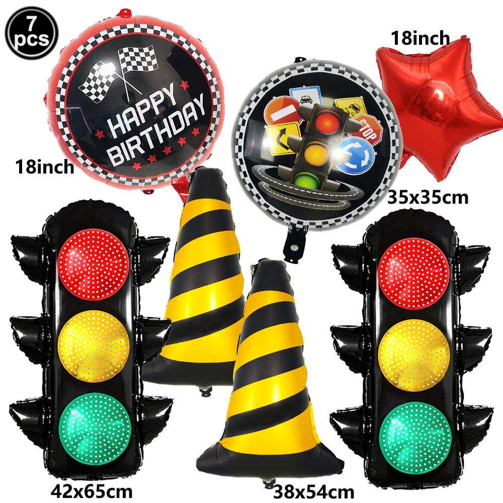 Rennwagen Party Dekorationen Karomuster Rennstrecke Banner Tischdecke Fahnen Banner Ballons für Kinder Renn-Geburtstagsparty Zubehör